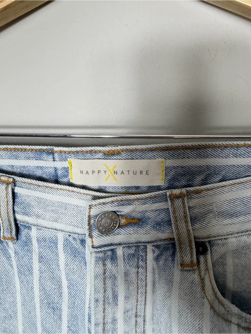 Happy X Nature High Rise Denim Striped Bermuda Shorts Jeans Size 30 *1131